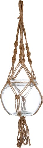 Suspension style macramé avec Vase Pot rond en verre D18xH16cm