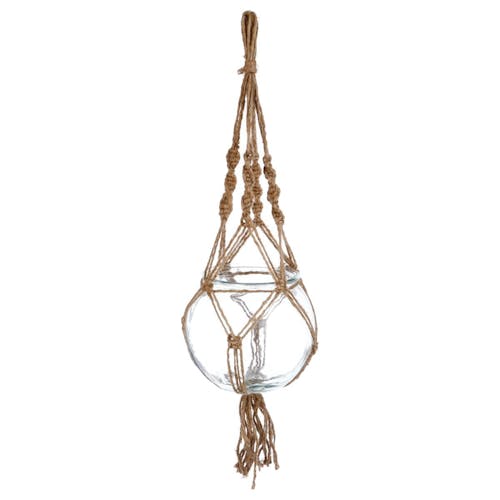 Suspension style macramé avec Vase Pot rond en verre D18xH16cm