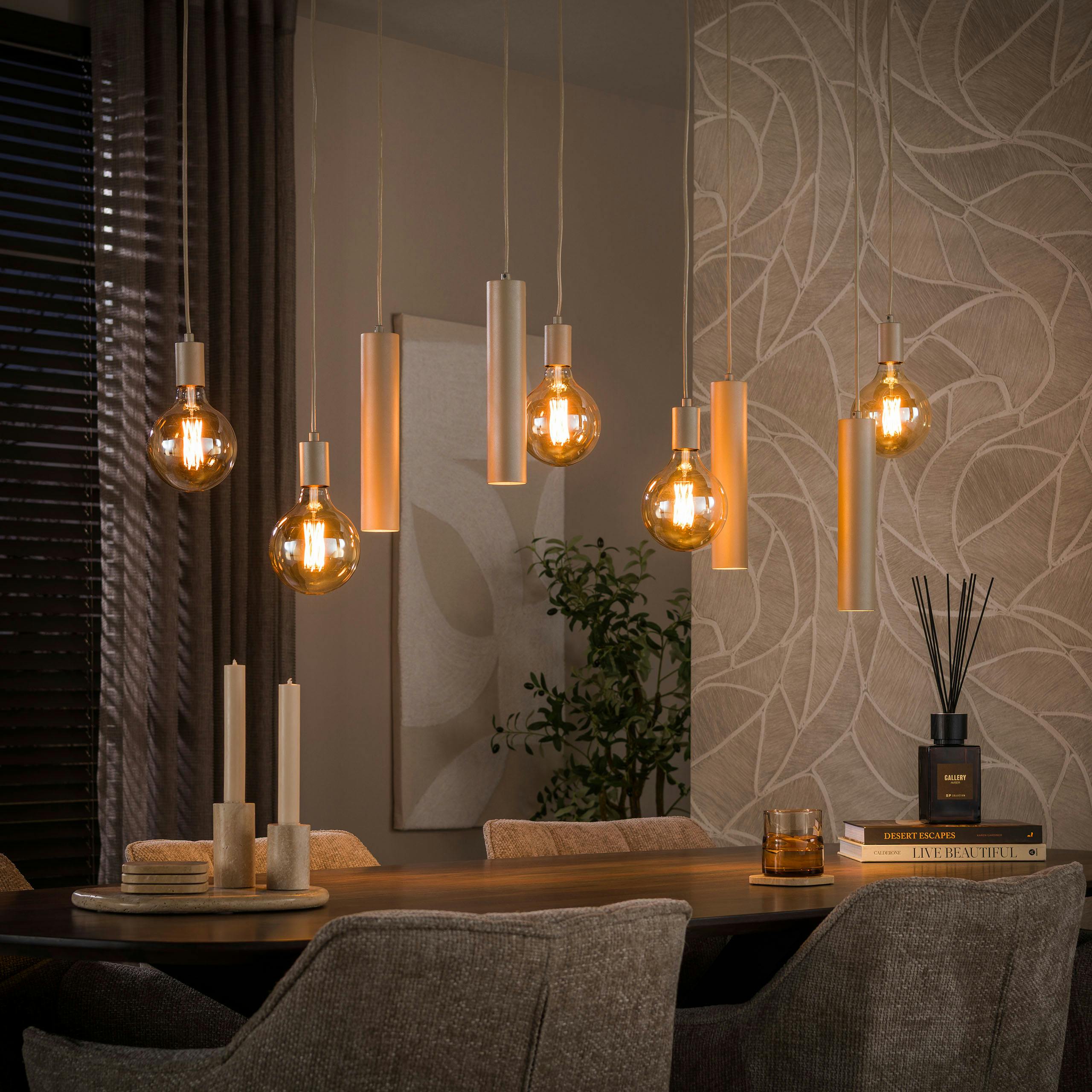 Suspension verre ambré métal beige 9 lampes NIAGARA