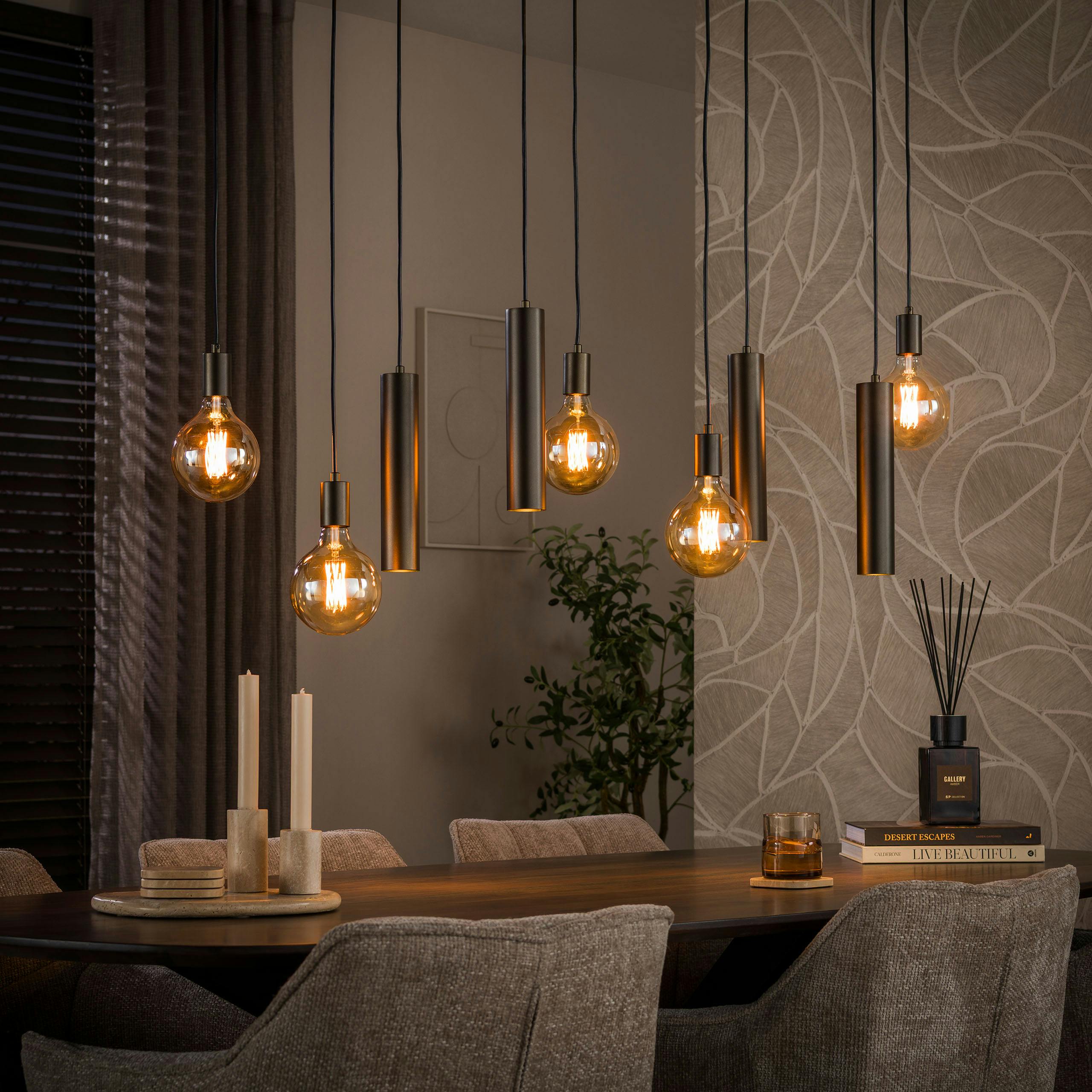 Suspension verre brun métal bronze 9 lampes NIAGARA