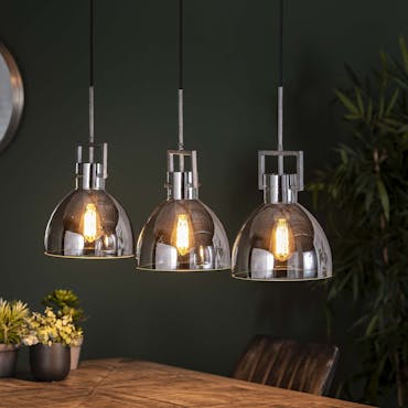 Suspension verre chromé 3 lampes brillant et mat RALF