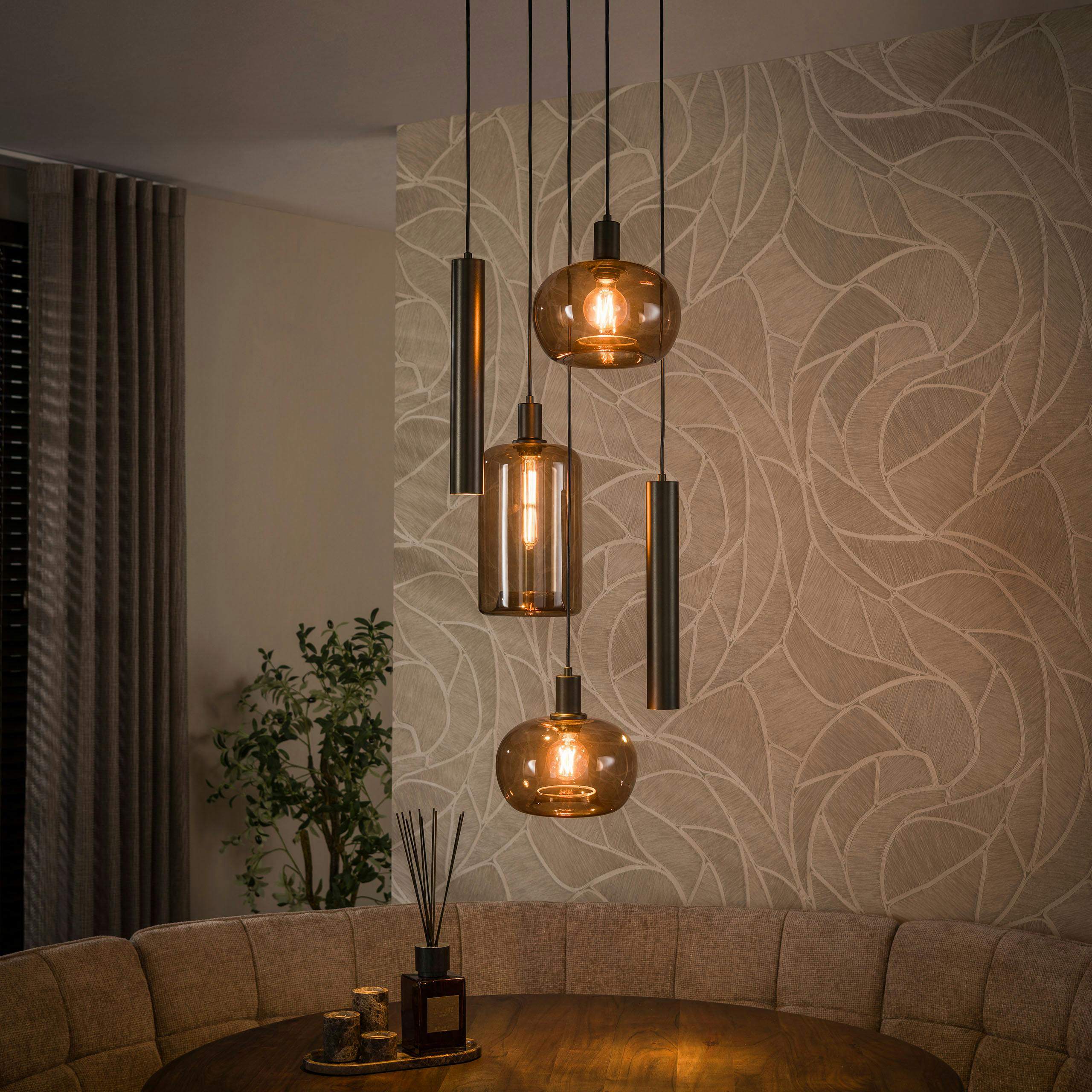 Suspension verticale 5 lampes verre brun métal bronze NIAGARA