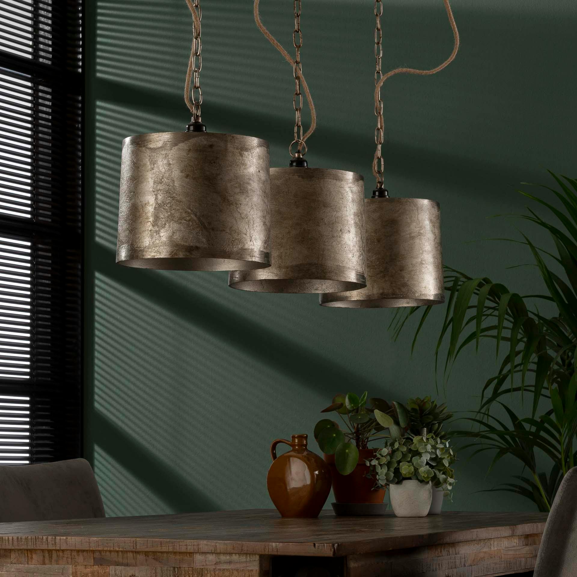 Suspension vintage 3 abat-jours métal vieilli TRIBECA