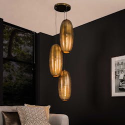 Suspension vintage 3 lampes cuivrées forme ellipse RALF