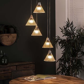Suspension vintage 5 lampes verre étagées NIAGARA