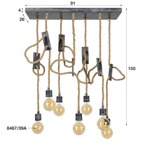 Suspension vintage cordes ajustables 7 lampes RALF