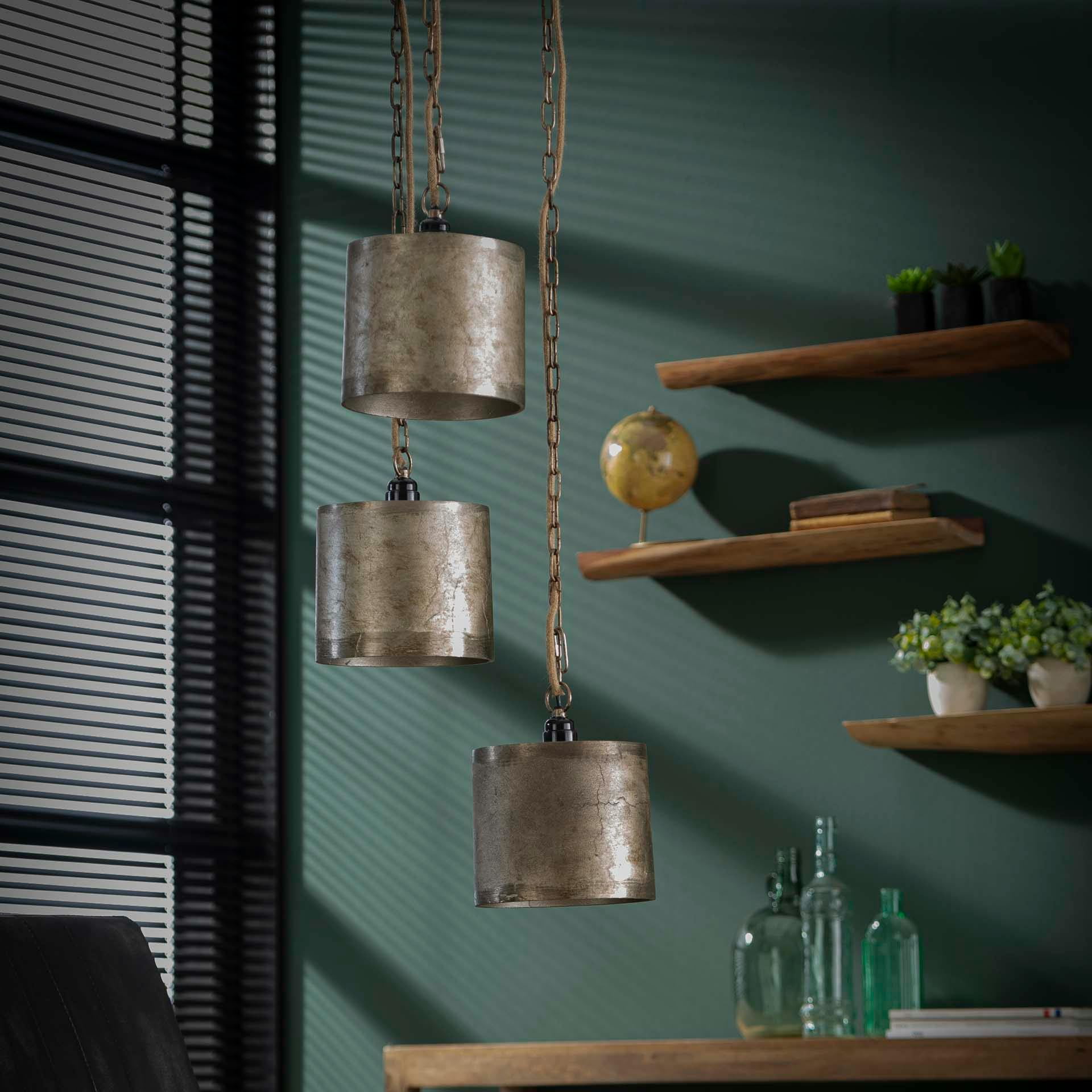 Suspension vintage étagée 3 abat-jours métal vieilli TRIBECA