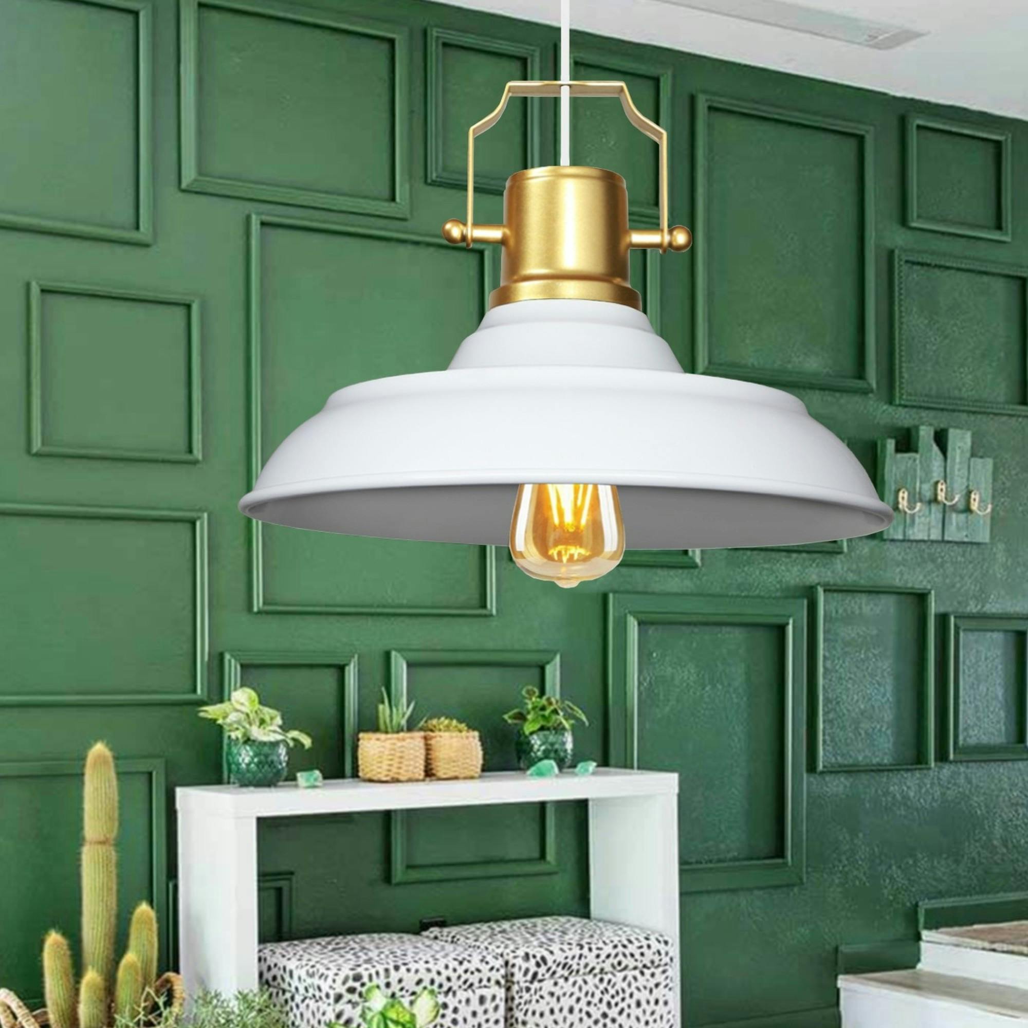 Suspension vintage métal blanc & or industriel chic SILE