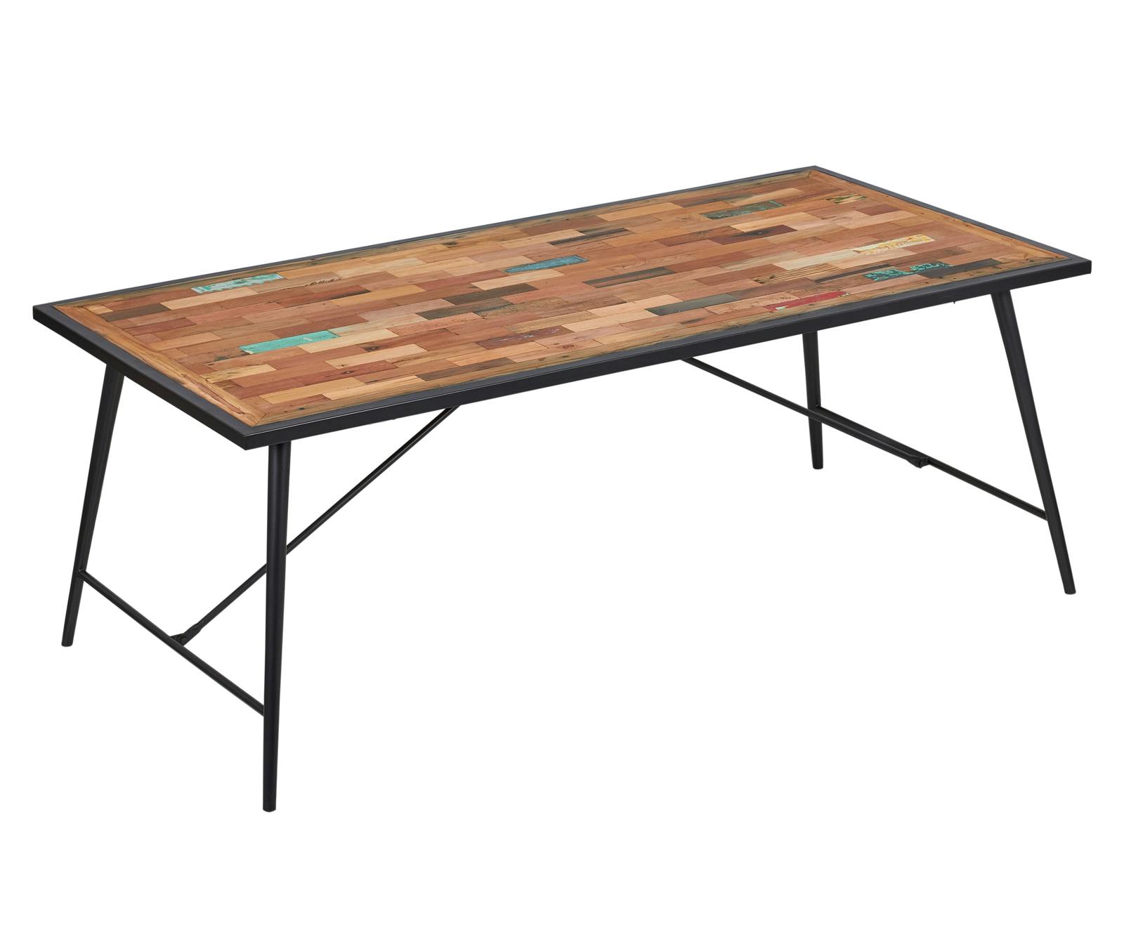 Table a manger rectangulaire bois recycle et metal style industriel
