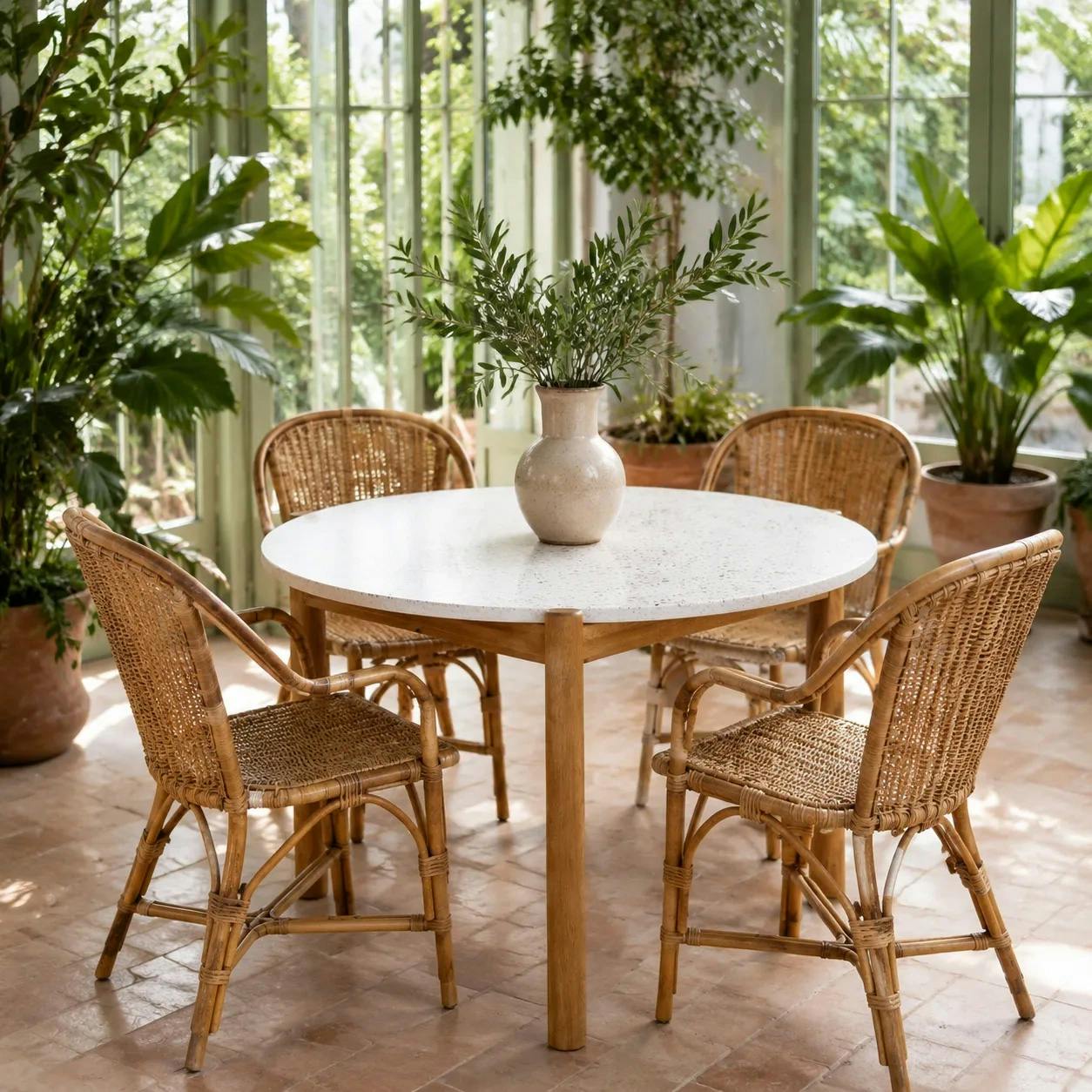 Table à dîner ronde terrazzo blanche ø120 BALI