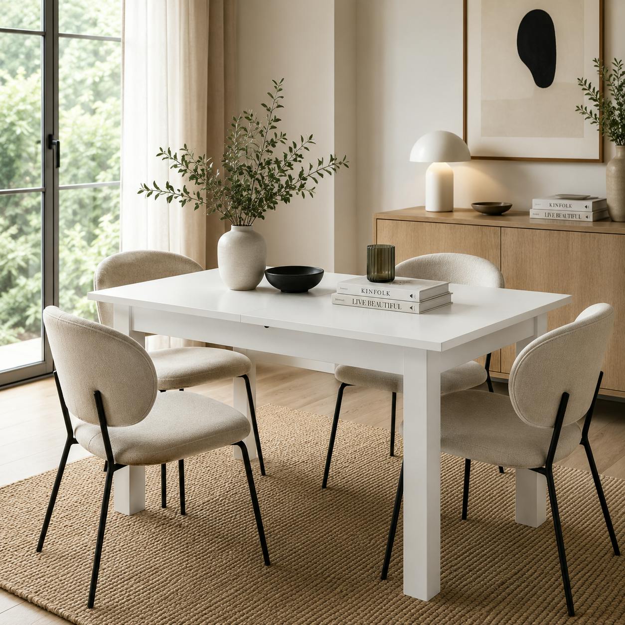 Table à manger blanche extensible 120-160 cm ALVA