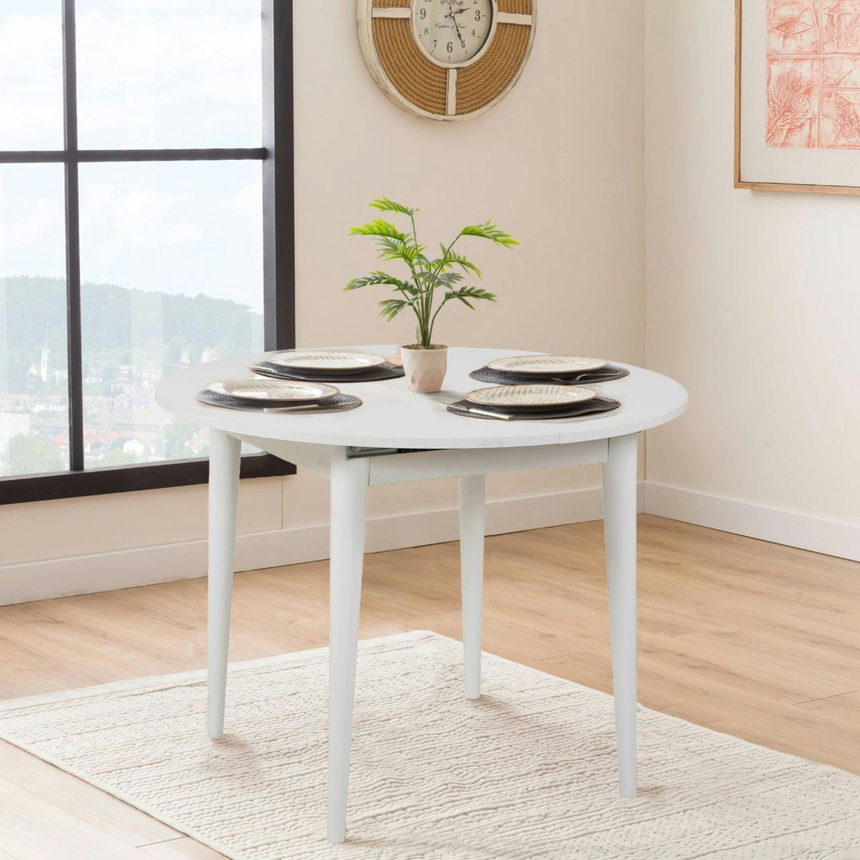 Table à manger blanche extensible Ø100-131 cm ORINA