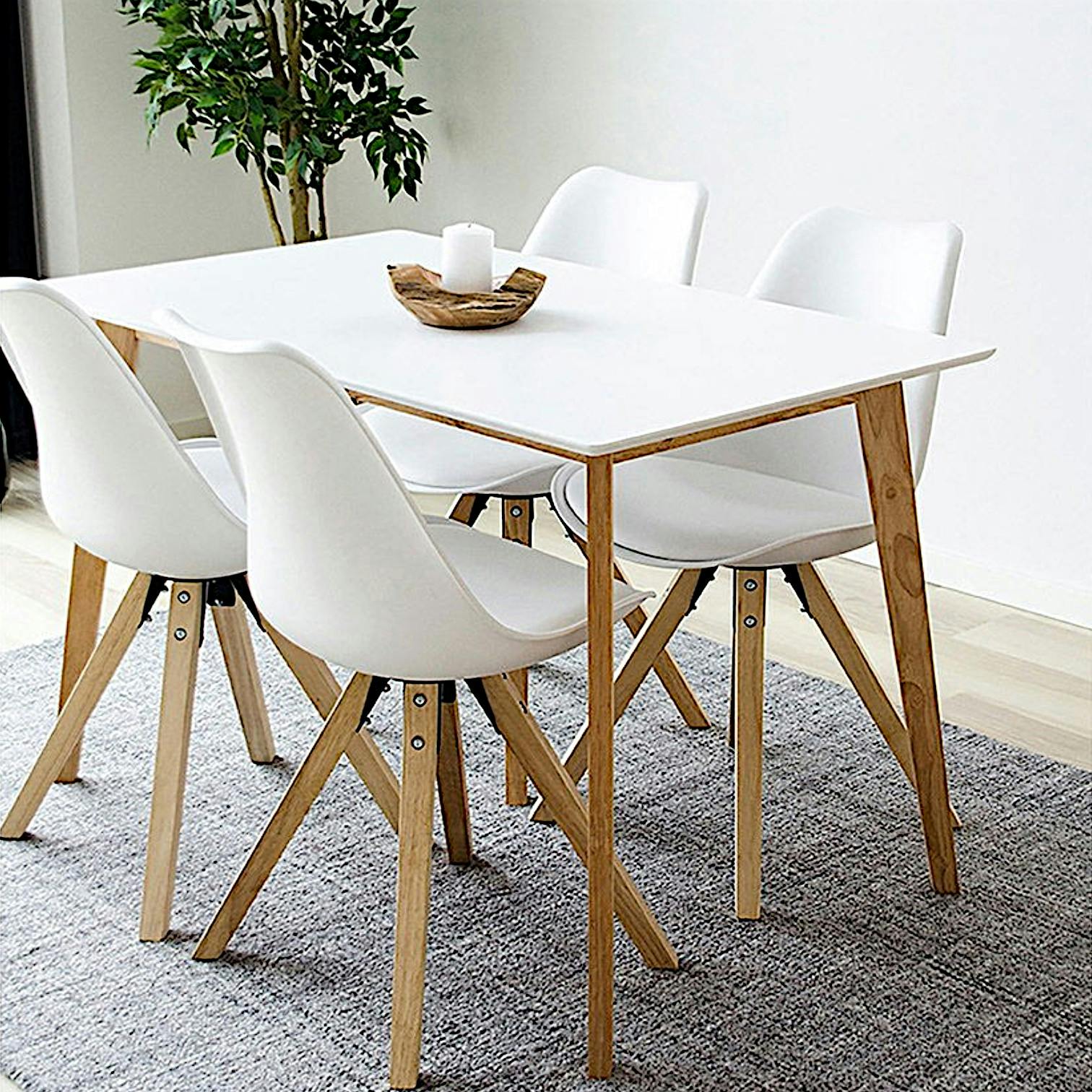 Table à manger blanche pieds bois 4 pers. 120 cm OTTA