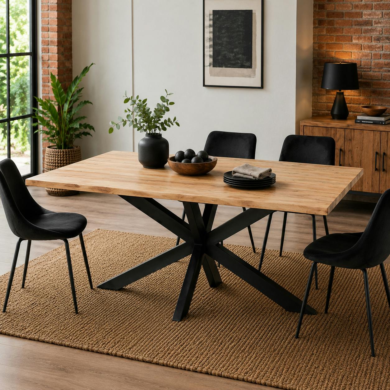 Table à manger bois bords naturels pied central 200 cm CANYON