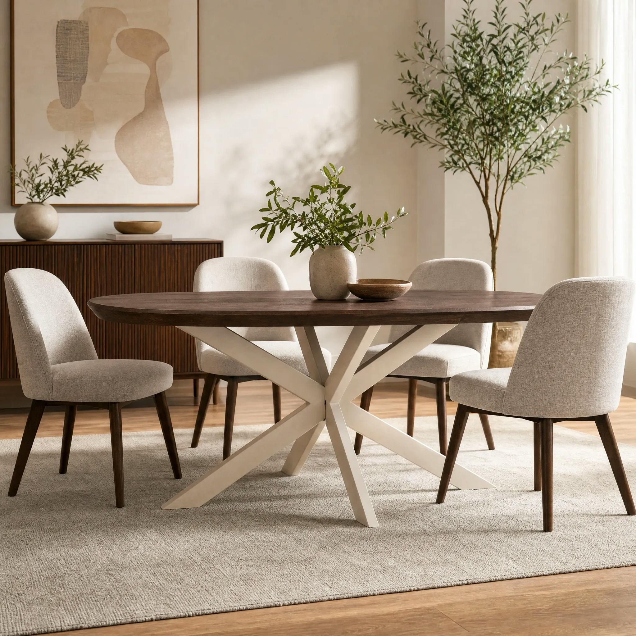 Table à manger bois brun pied blanc 160 cm CORTINA