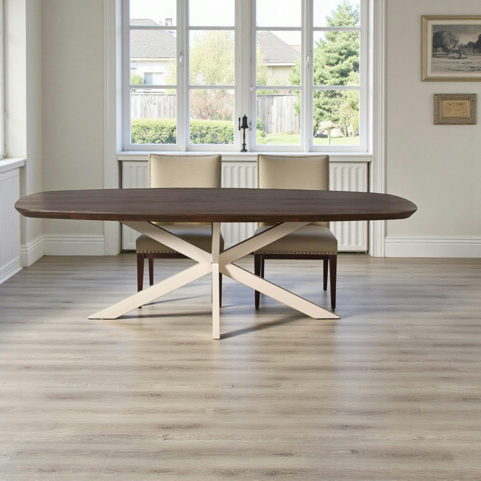 Table à manger bois brun pied blanc 280 cm CORTINA
