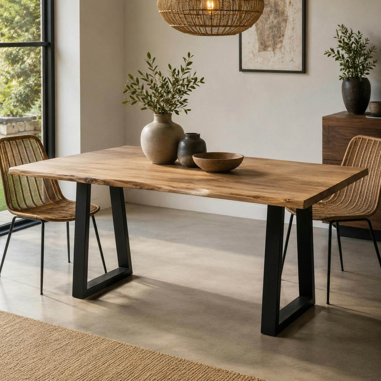 Table à manger bois d'acacia à bords naturels 200 cm CANYON