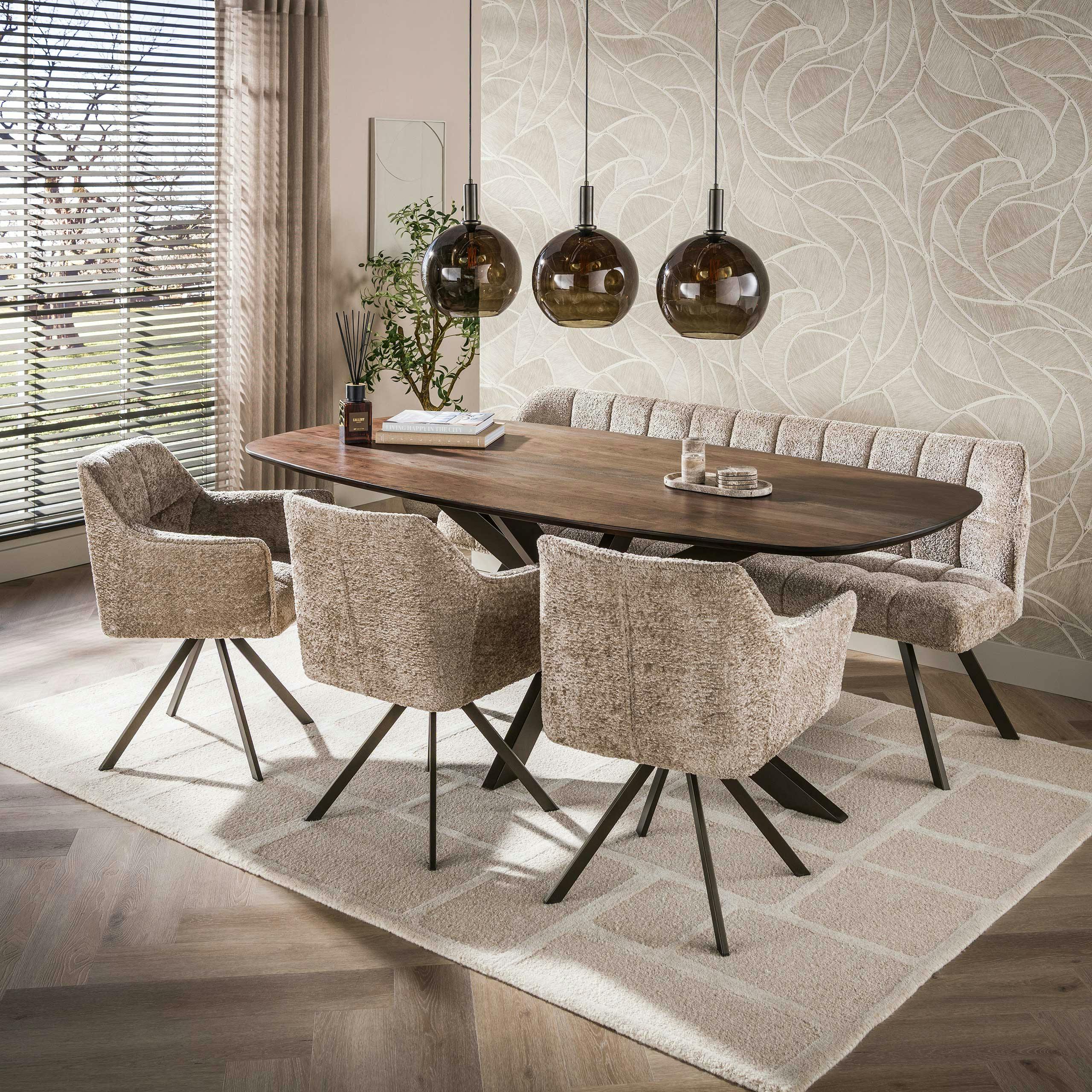 Table à manger bois d'acacia foncé bords arrondis 215 cm NAKO