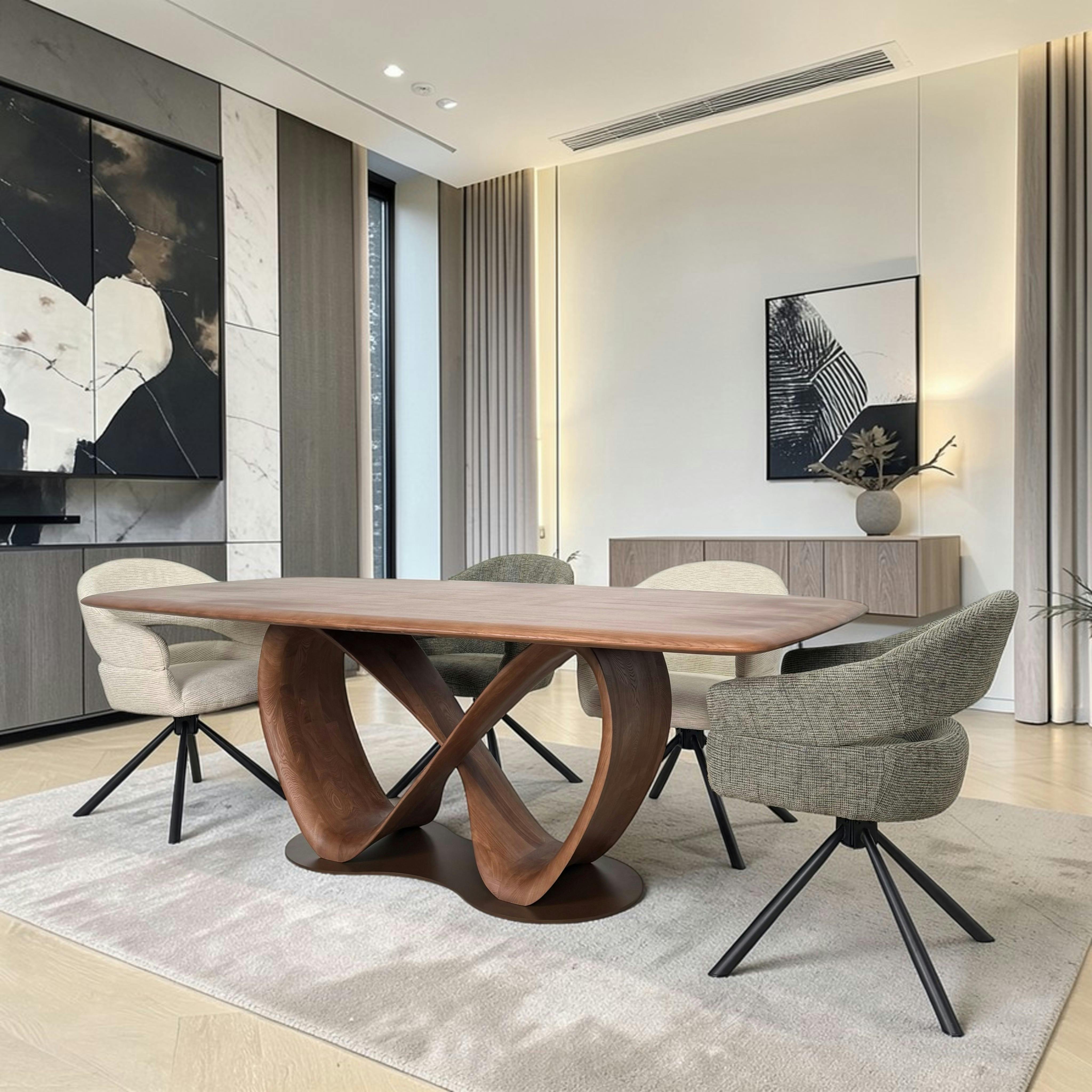 Table à manger bois de frêne à pied design ruban 260 cm ALDER