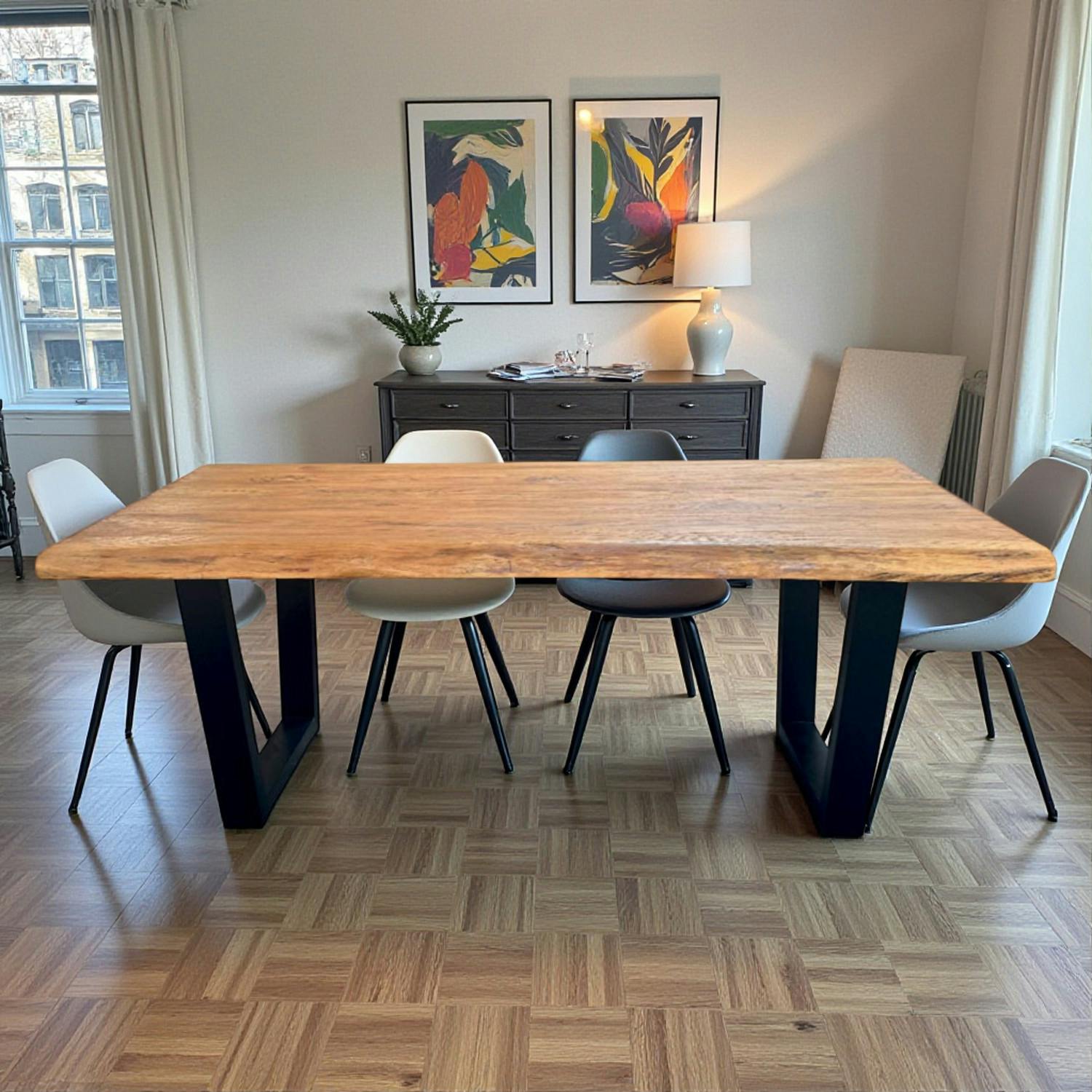 Table à manger bois de teck recyclé, pieds en U 200 cm TIMOR