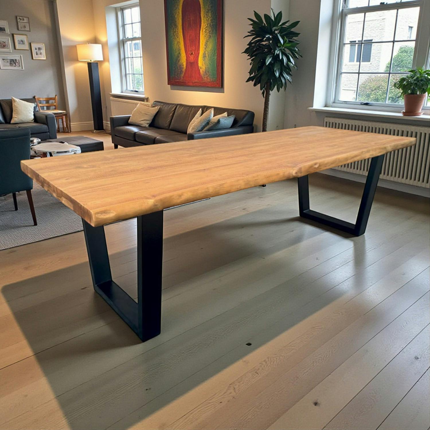 Table à manger bois de teck recyclé, pieds en U 240 cm TIMOR