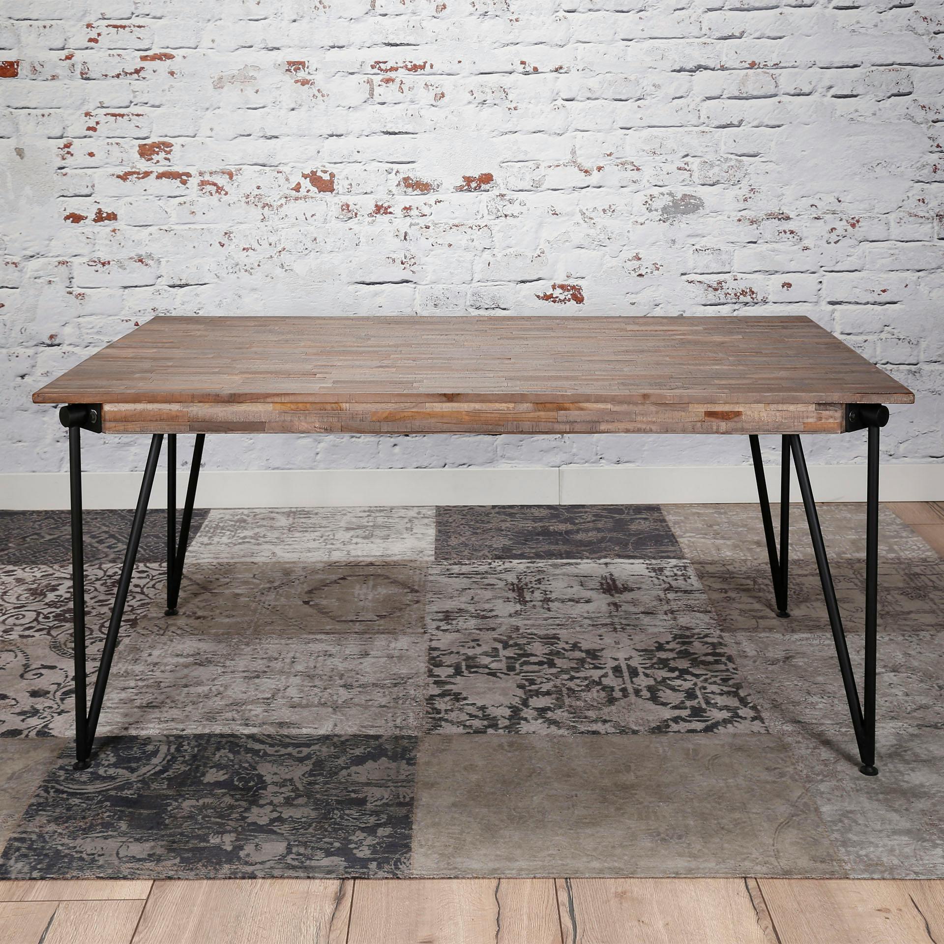 Table de repas bois recycle pieds metal de style contemporain