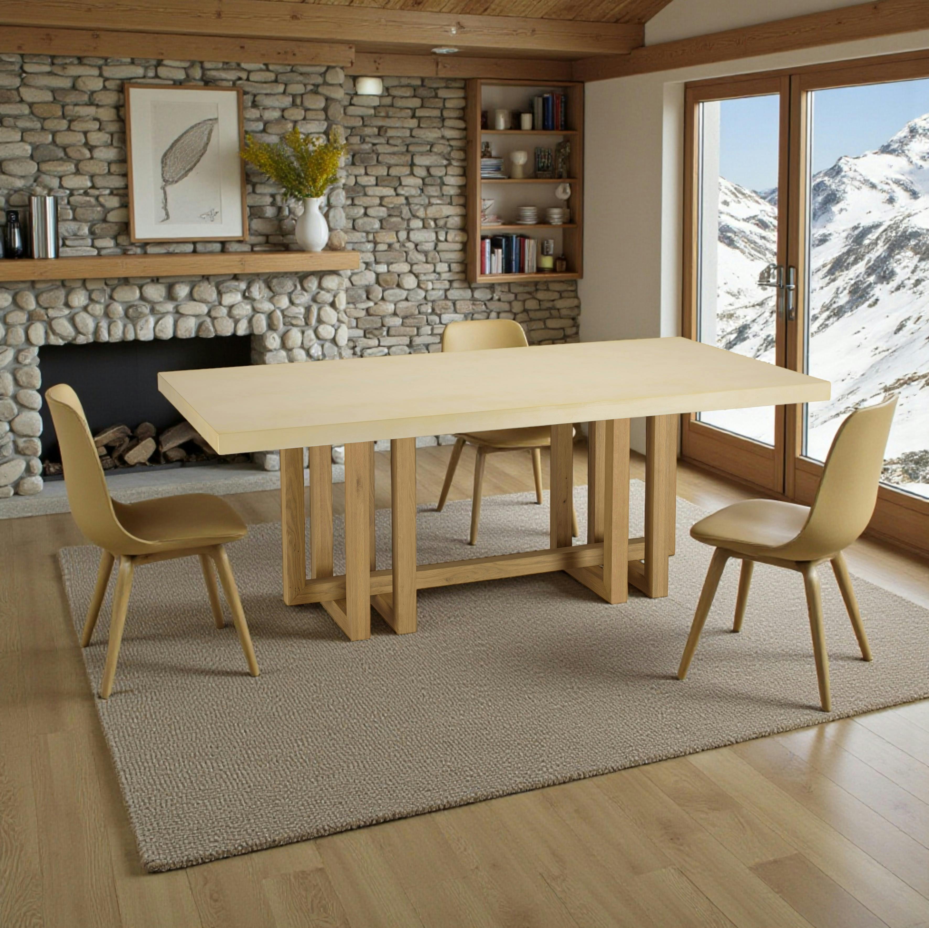 Table à manger bois et béton beige pied design 200 cm BRASILIA