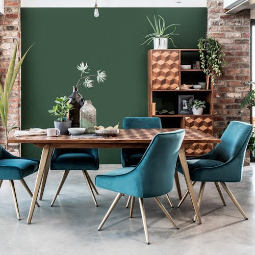 Table de repas en bois decoration marqueterie style contemporain