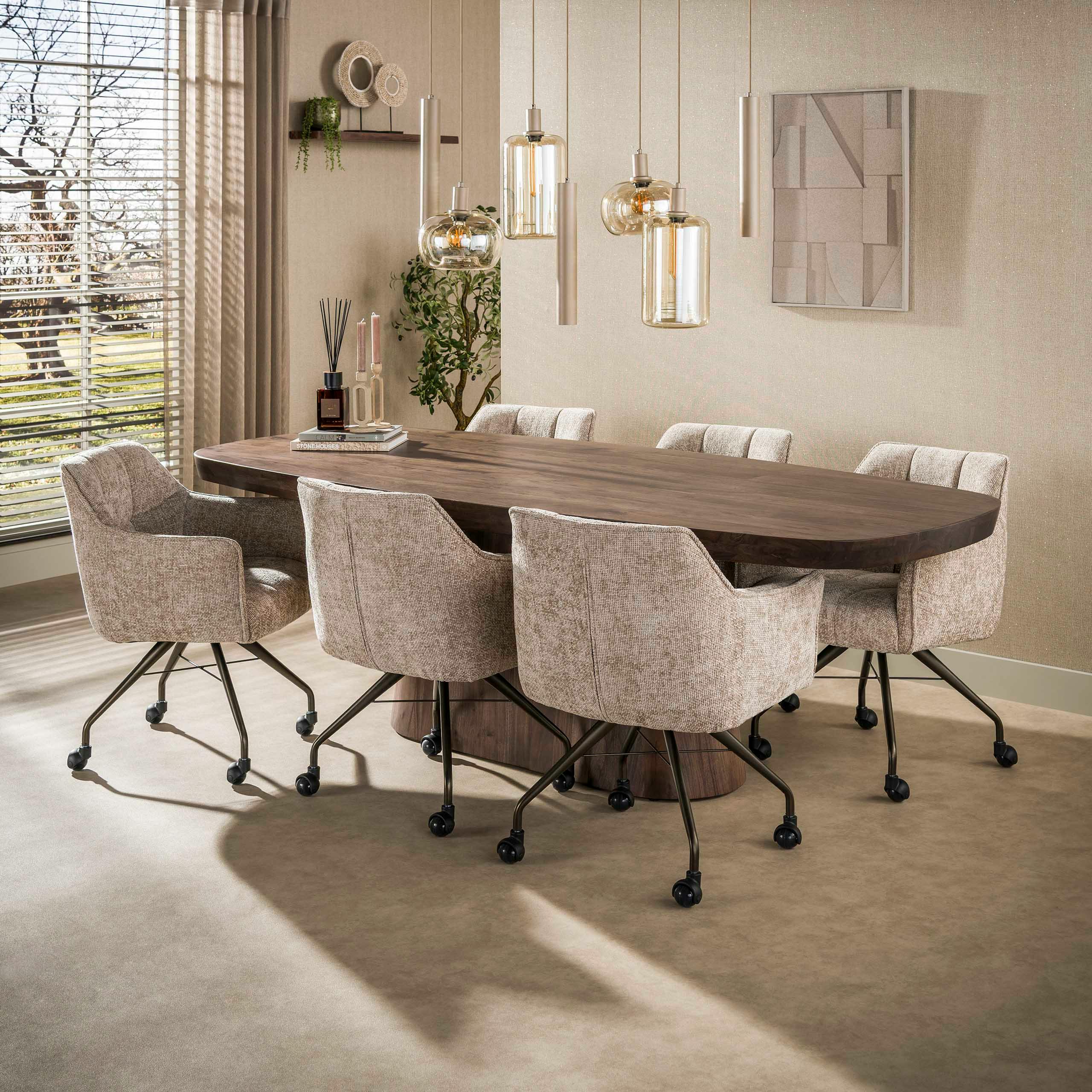Table à manger bois foncé pied central 240 cm MYSORE
