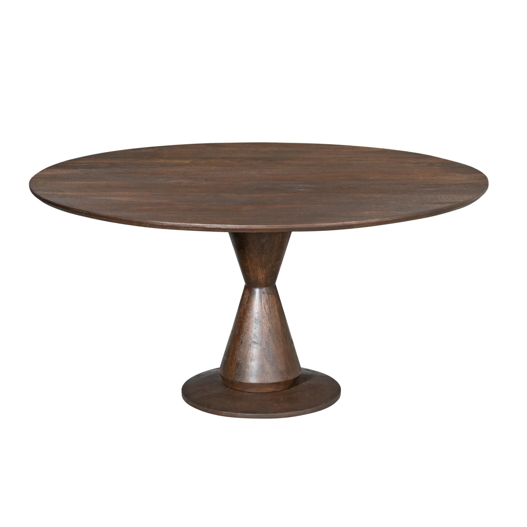 Table à manger bois foncé pied central sculpté Ø150 cm ALMA