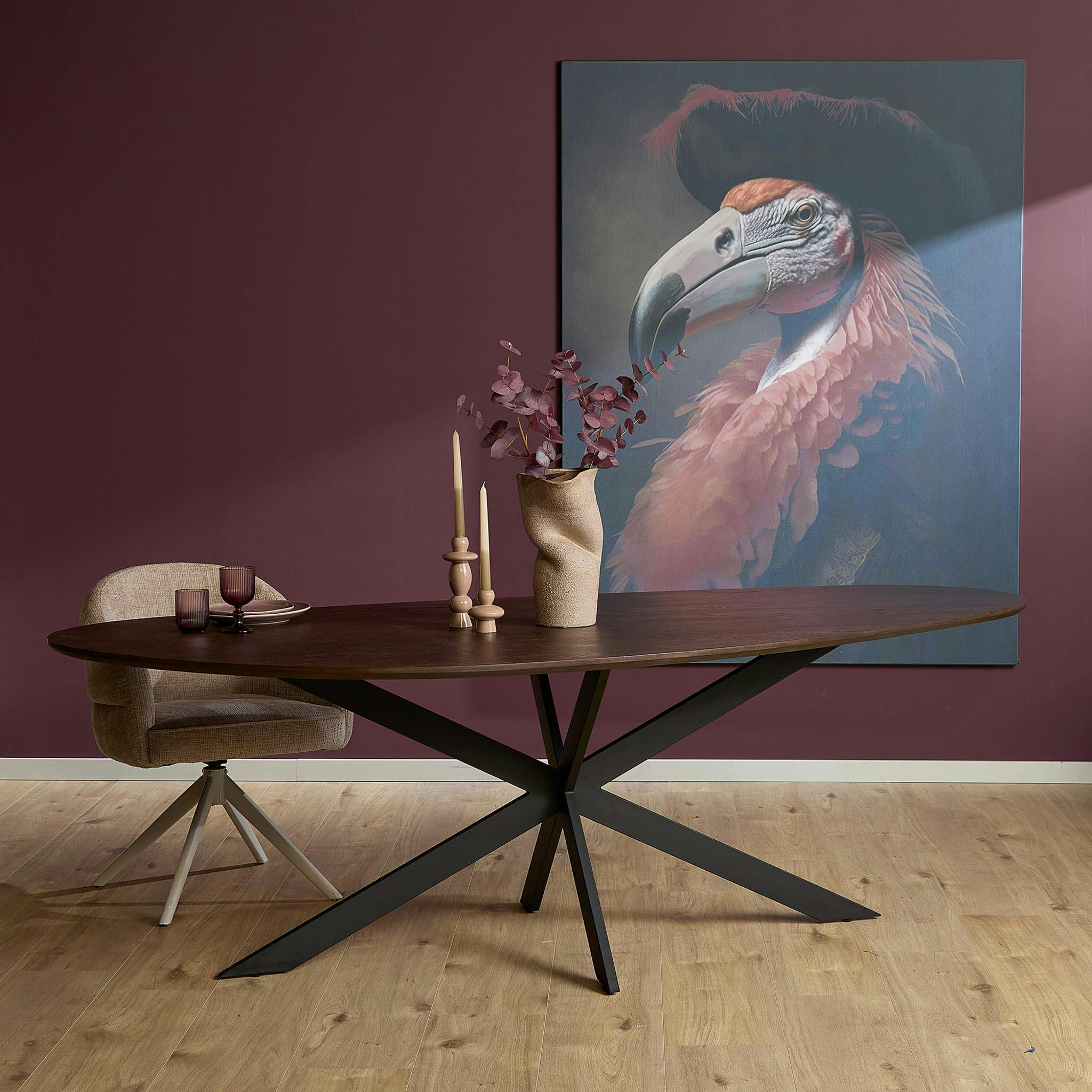 Table à manger bois foncé style organique 240 cm LEXTON