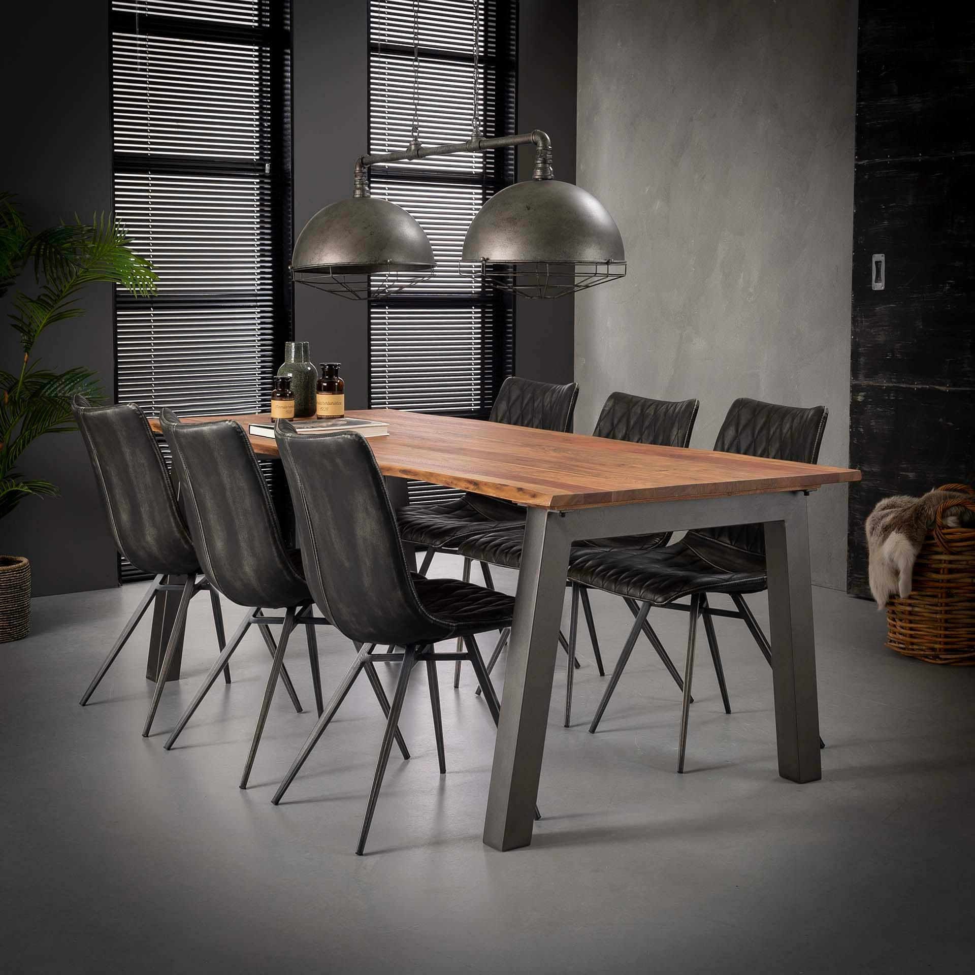Table de repas rectangulaire bois pieds metal style contemporain