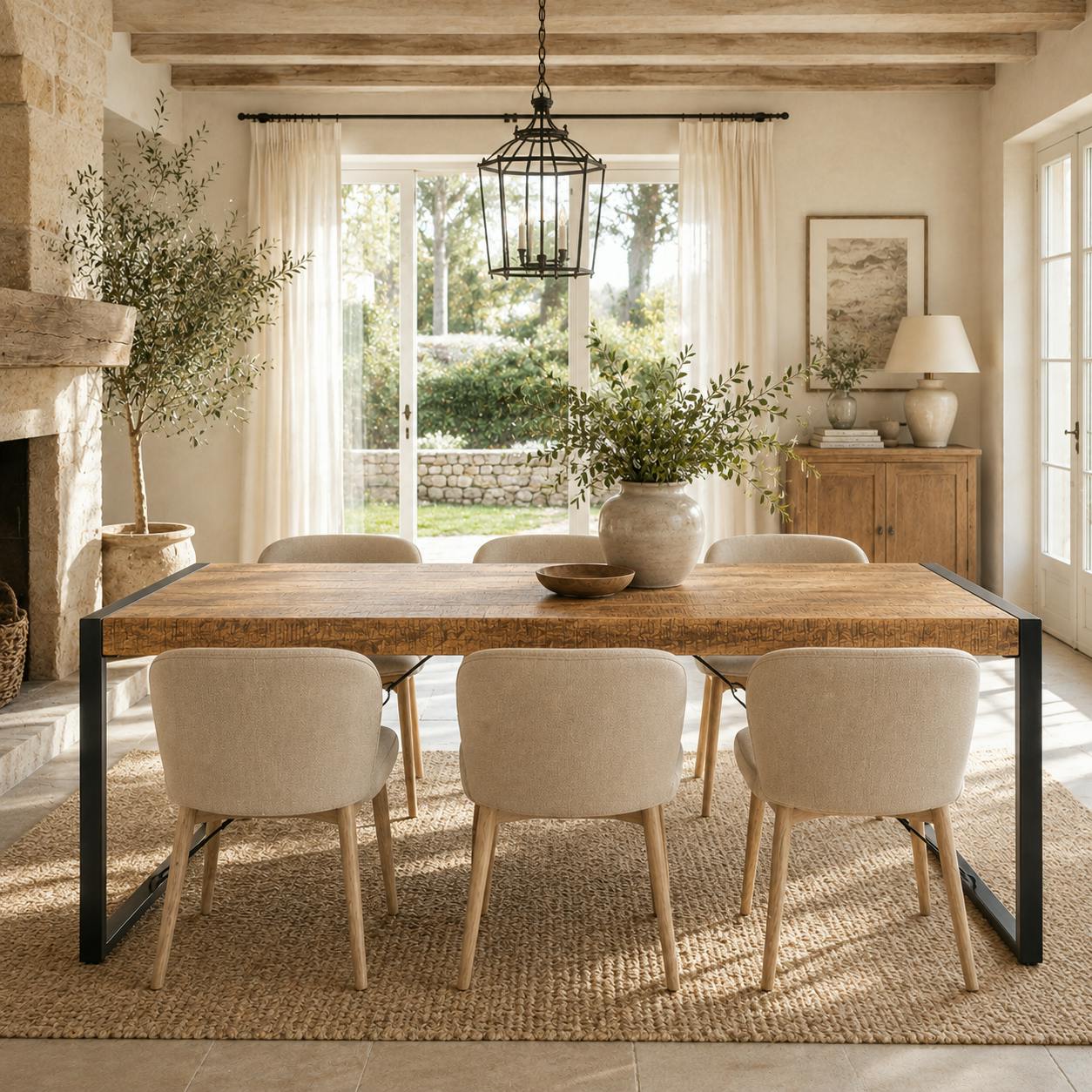 Table à manger bois métal à tendeurs 220 cm KARGO
