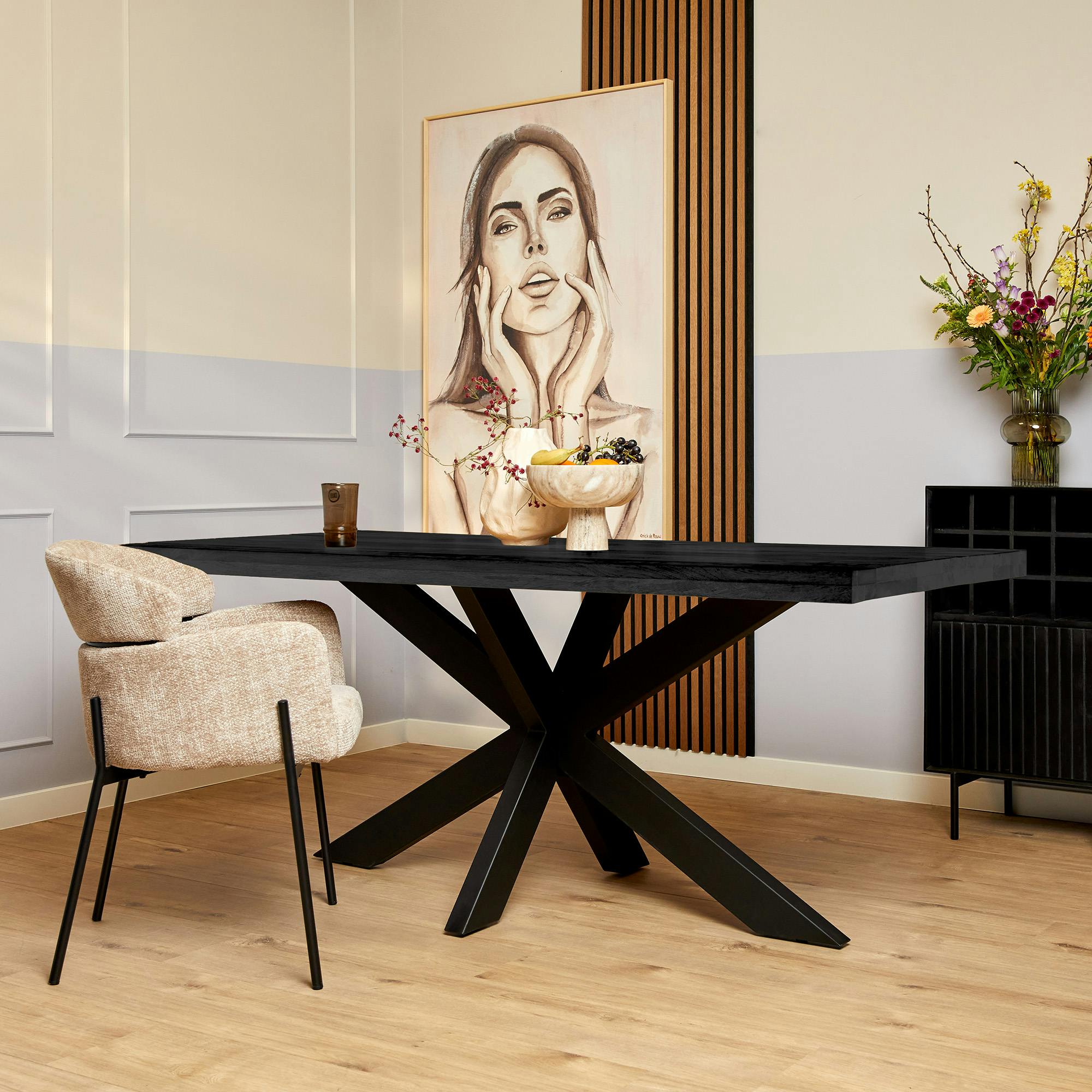 Table à manger bois noir à pied central 160 cm RIVANO
