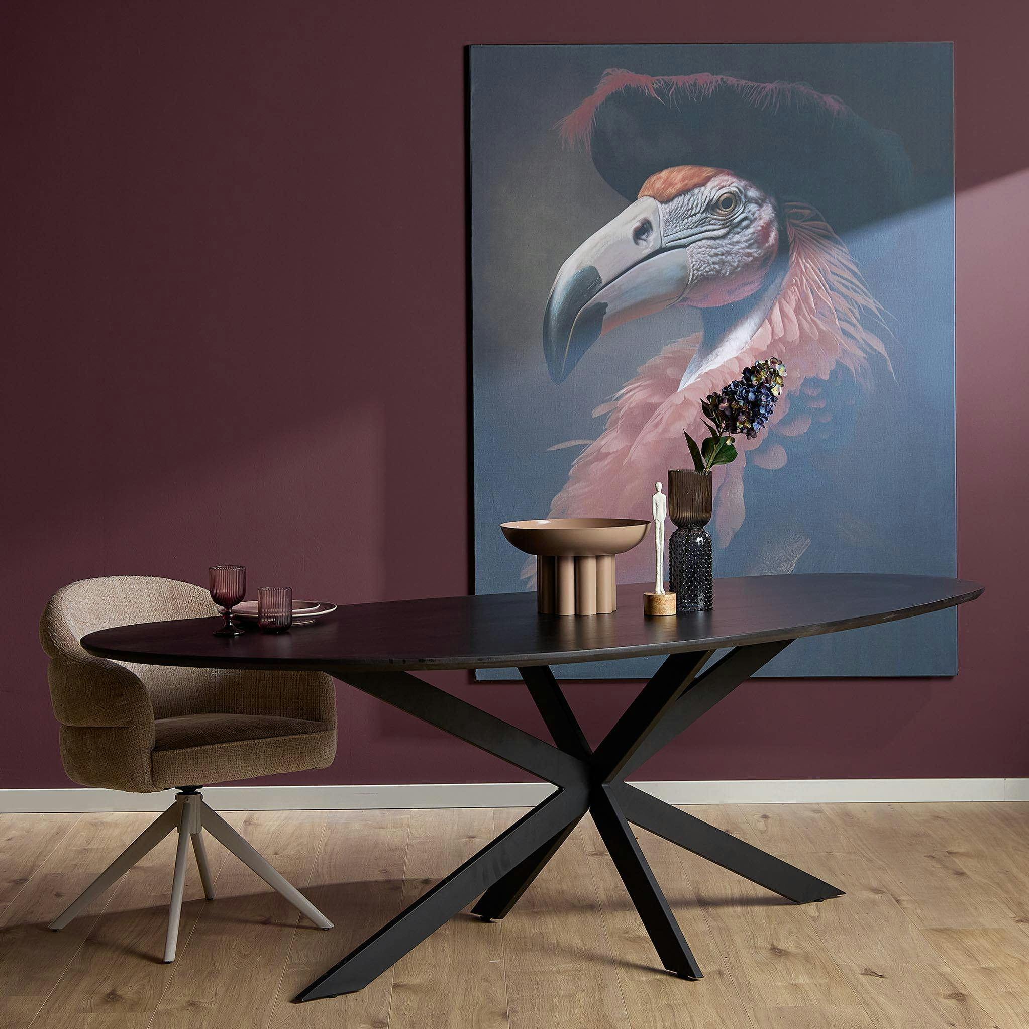 Table à manger bois noir style organique 280 cm LEXTON