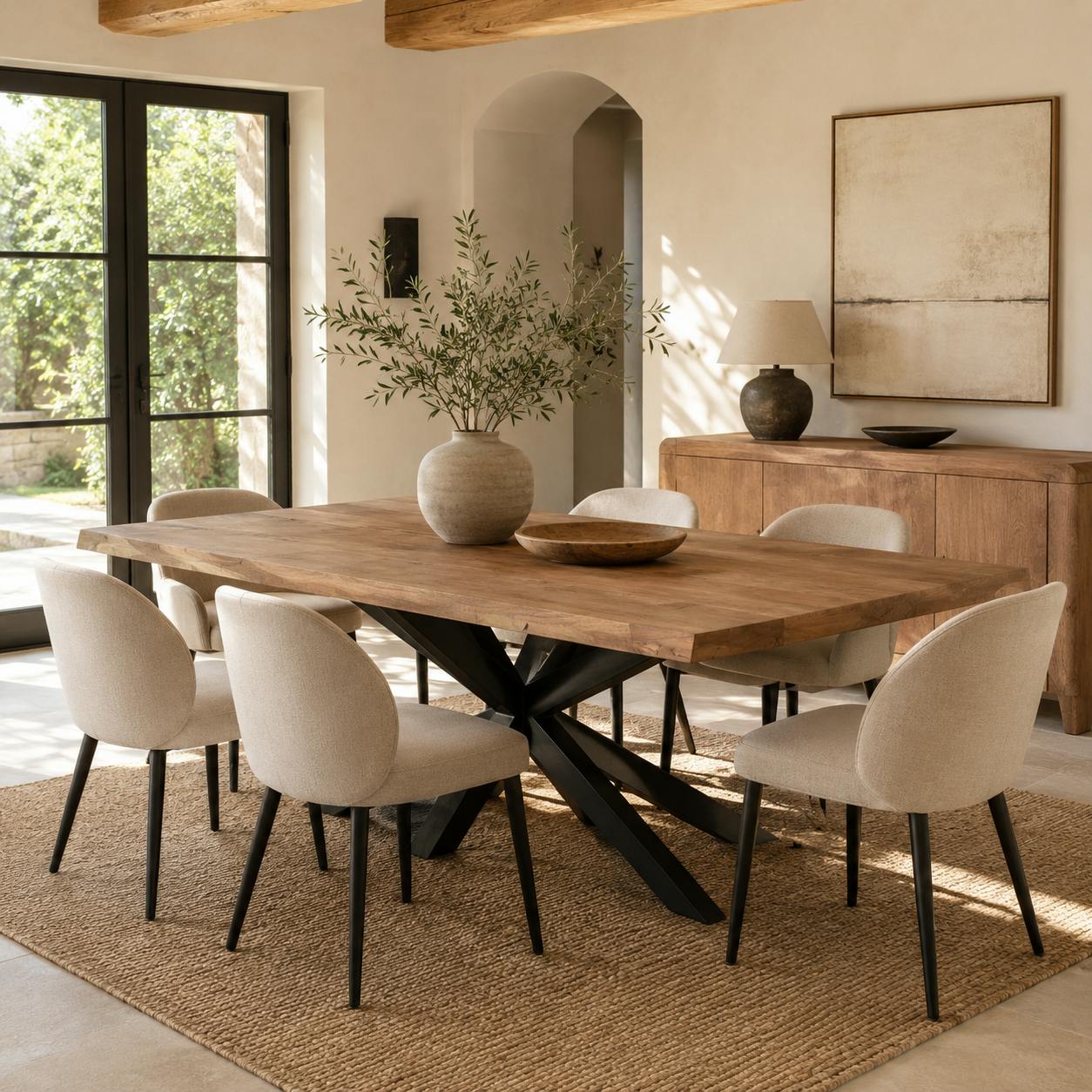 Table à manger bois pied central bords naturels 240 cm KARGO