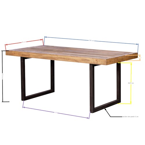 Table de repas bois recycle FSC et metal style industriel