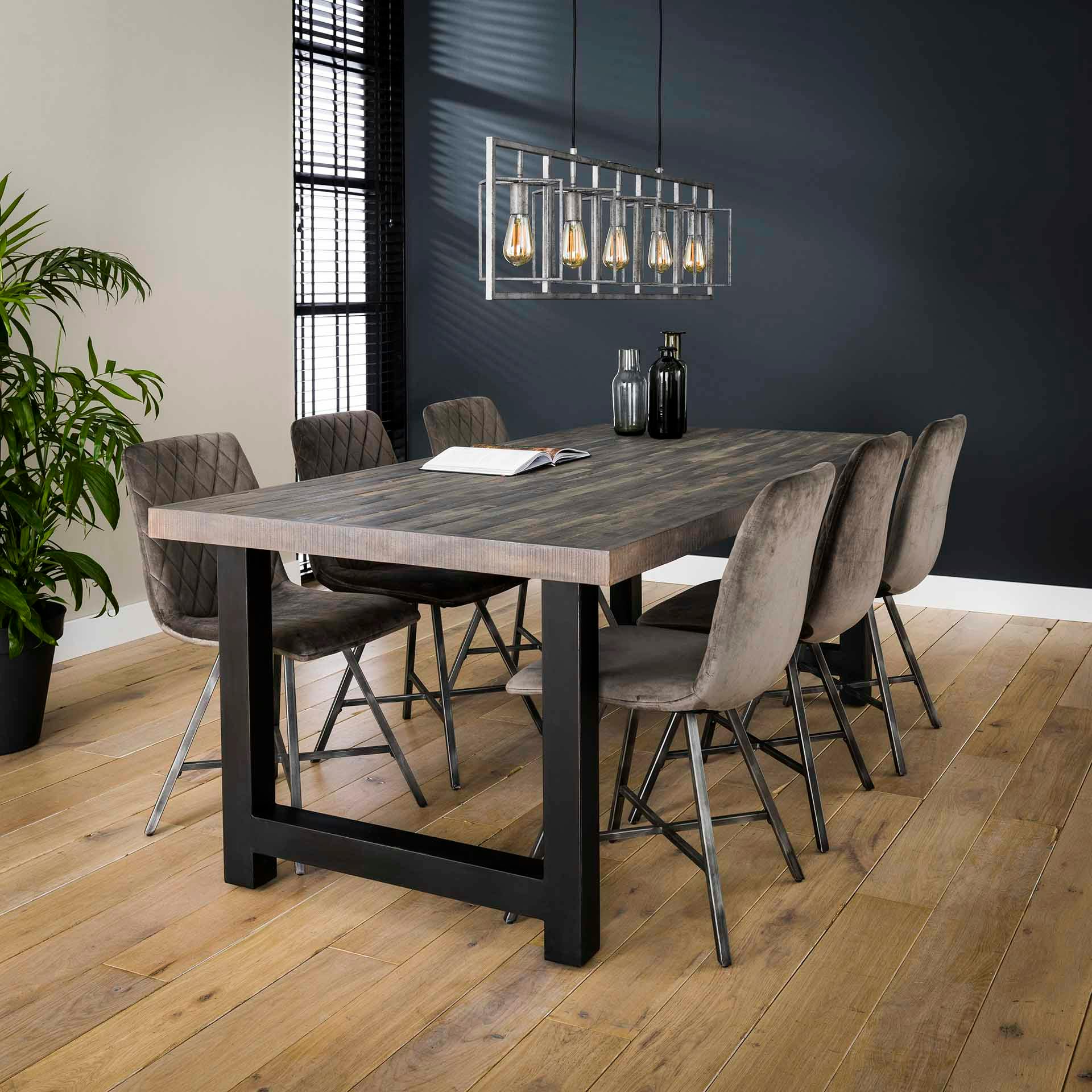 Table de repas rectanguaire bois recycle gris style industriel
