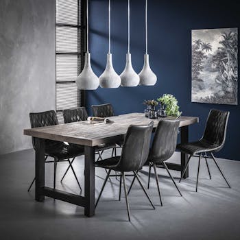Table a manger rectangulaire bois recycle gris style industriel