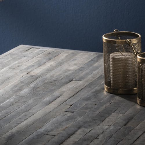 Table a manger rectangulaire bois recycle gris style industriel