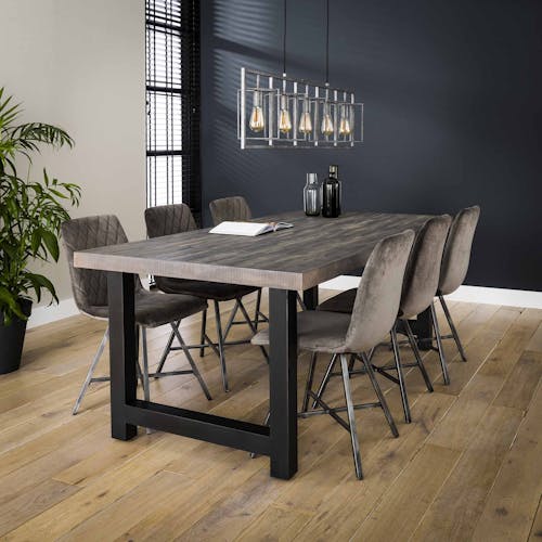 Table a manger rectangulaire bois recycle gris style industriel