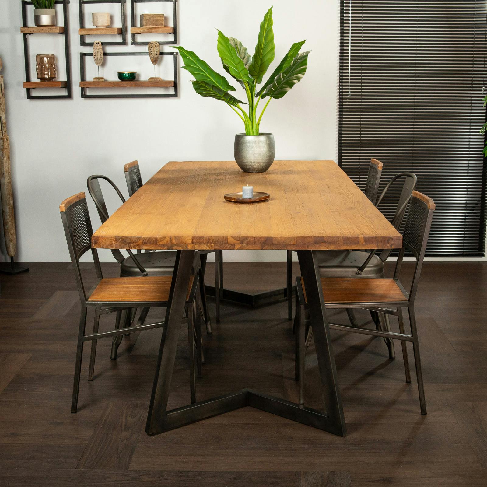 Table à manger bois recyclé teck pied accent 220 cm CLEVELAND