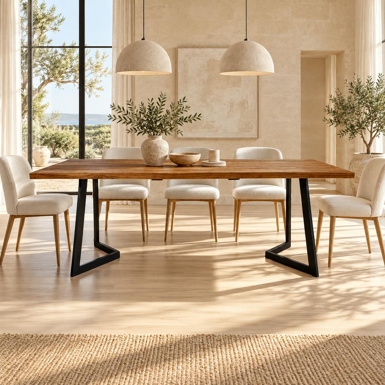 Table à manger bois recyclé teck pied accent 220 cm CLEVELAND