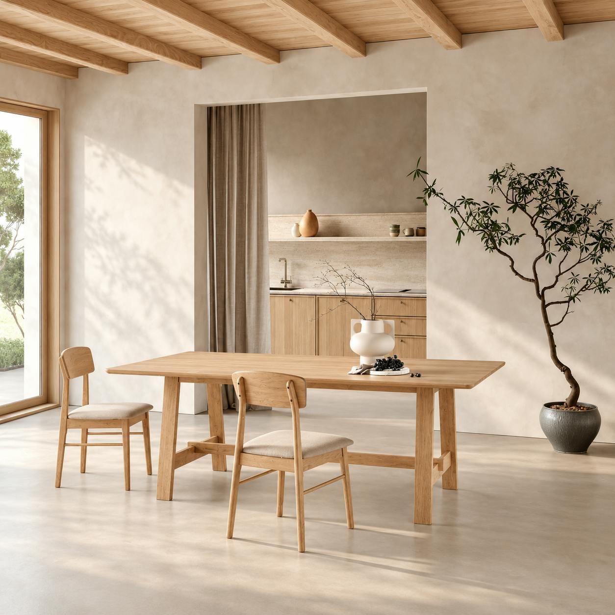 Table à manger campagne chic décor chêne clair 220 cm ORBE