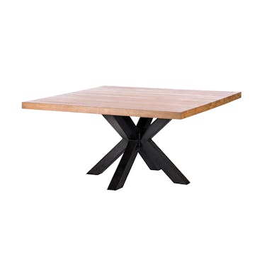  Table de repas carree bois massif pied central metal style contemporain