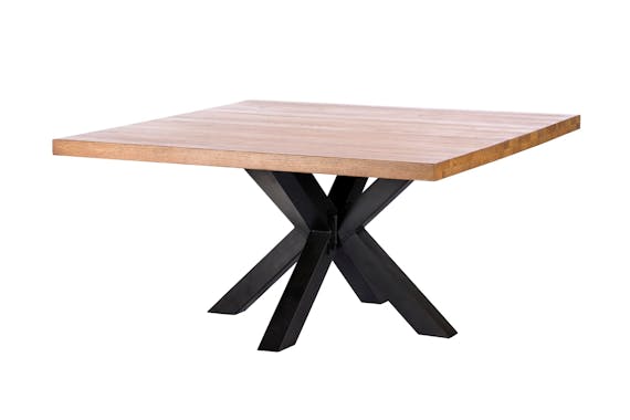 Table à manger carrée chêne clair pied croisé métal 150cm VOLGA