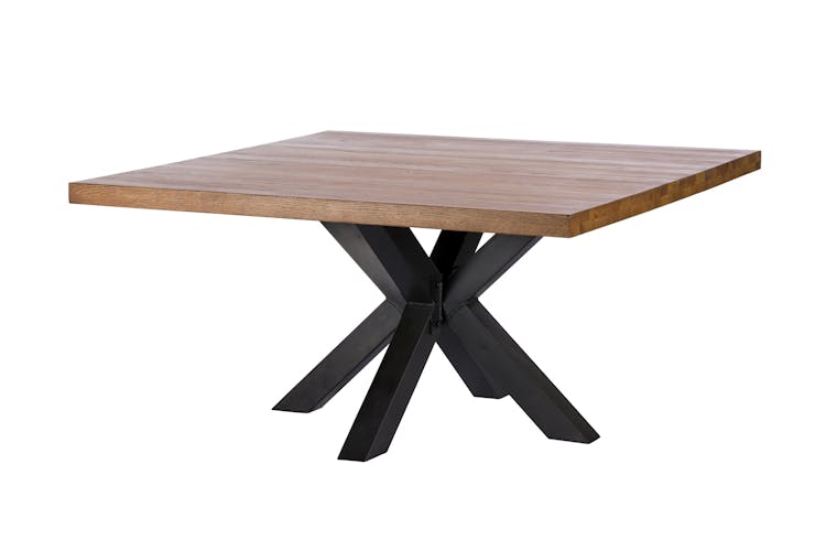 Table à manger carrée chêne métal pied croisé 150 cm OKA