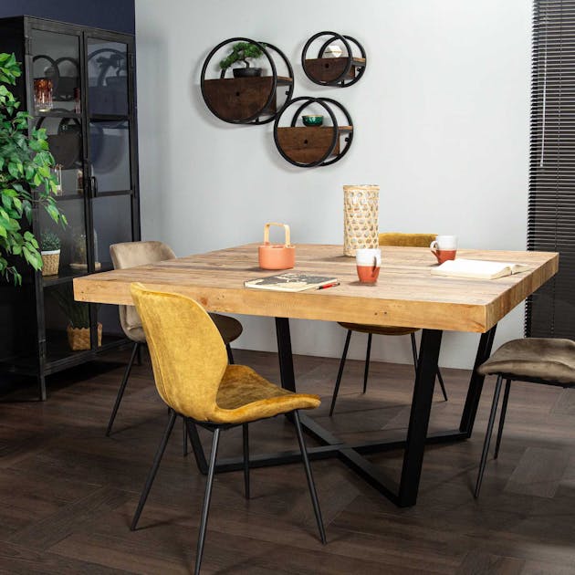 Table à manger carrée en bois recyclé 147 cm CANBERRA | Tables à manger