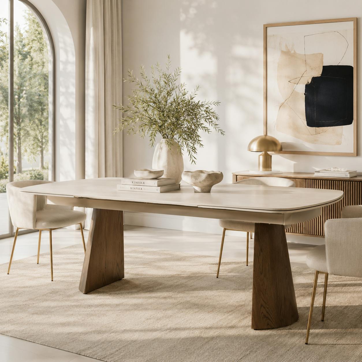 Table à manger céramique extensible à bords arrondis 180-260 cm LARIO