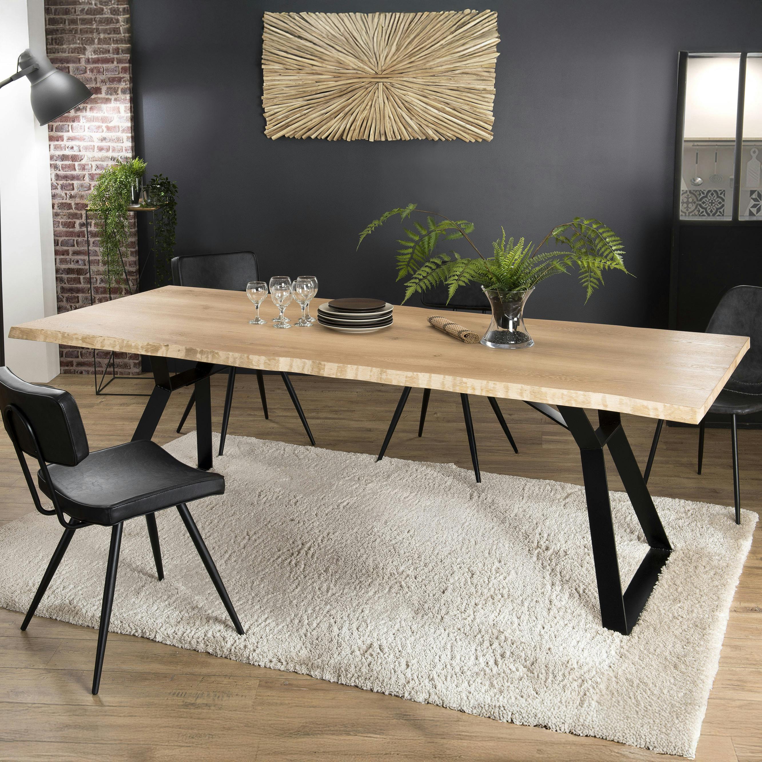 Table a manger moderne plateau en chene pied metal style contemporain